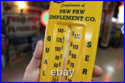 RARE 1950s JOHN DEERE PAW PAW ILLINOIS STAMPED METAL THERMOMETER SIGN TRACTOR