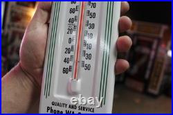 RARE 1950s JOHN DEERE RICE CENTER STAMPED DEALER METAL THERMOMETER SIGN TRACTOR