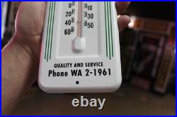 RARE 1950s JOHN DEERE RICE CENTER STAMPED DEALER METAL THERMOMETER SIGN TRACTOR