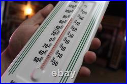 RARE 1950s JOHN DEERE RICE CENTER STAMPED DEALER METAL THERMOMETER SIGN TRACTOR