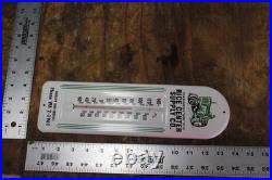 RARE 1950s JOHN DEERE RICE CENTER STAMPED DEALER METAL THERMOMETER SIGN TRACTOR