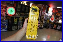 RARE 1950s JOHN DEERE UPHAM DAKOTA STAMPED METAL THERMOMETER SIGN TRACTOR