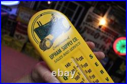RARE 1950s JOHN DEERE UPHAM DAKOTA STAMPED METAL THERMOMETER SIGN TRACTOR