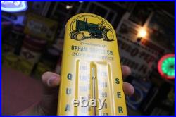RARE 1950s JOHN DEERE UPHAM DAKOTA STAMPED METAL THERMOMETER SIGN TRACTOR