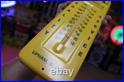 RARE 1950s JOHN DEERE UPHAM DAKOTA STAMPED METAL THERMOMETER SIGN TRACTOR
