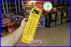 RARE 1950s JOHN DEERE UPHAM DAKOTA STAMPED METAL THERMOMETER SIGN TRACTOR