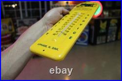 RARE 1950s JOHN DEERE UPHAM DAKOTA STAMPED METAL THERMOMETER SIGN TRACTOR