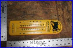 RARE 1950s JOHN DEERE UPHAM DAKOTA STAMPED METAL THERMOMETER SIGN TRACTOR