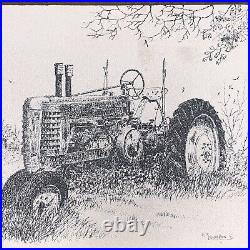 RARE Al Richardson Texas Artist 1975 Leather Art John Deere Tractor Farm 10.5