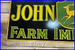 RARE JOHN DEERE FARM IMPLEMENTS SINGLE SIDE PORCELAIN ENAMEL 72 x 24 INCHES SIGN
