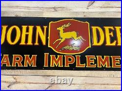 RARE JOHN DEERE FARM IMPLEMENTS SINGLE SIDE PORCELAIN ENAMEL 72 x 24 INCHES SIGN