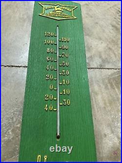 RARE Large 29 JOHN DEERE THERMOMETER Faux Wood Green & Yellow Works Excellent