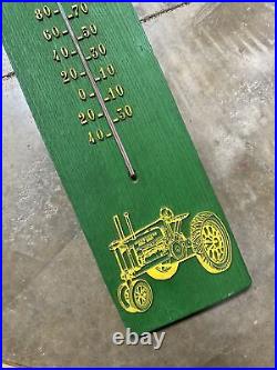RARE Large 29 JOHN DEERE THERMOMETER Faux Wood Green & Yellow Works Excellent