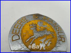 RARE Vintage 1920s JD JOHN DEERE & MANSUR Farm Employee Badge Advertising Pin