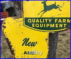 RARE Vintage JOHN DEERE Farm Equipment Dealer Agriculture 2 Sided Die Cut Sign