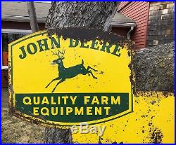 RARE Vintage JOHN DEERE Farm Equipment Dealer Agriculture 2 Sided Die Cut Sign