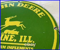 RARE Vintage John Deere Tractor Machinery Porcelain Sign Gas Oil Farm Implements