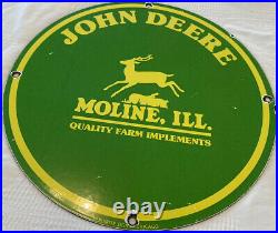 RARE Vintage John Deere Tractor Machinery Porcelain Sign Gas Oil Farm Implements