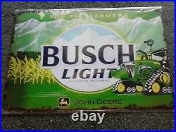 Rare Busch Light Beer John Deere Tin Metal For The Farmers Sign Anheuser Busch