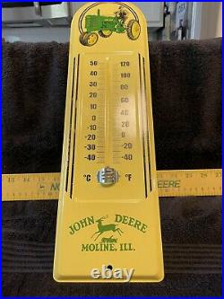 Rare John Deere 2 Cylinder Tractor Metal Sign/Thermometer-John Deere Moline, Ill