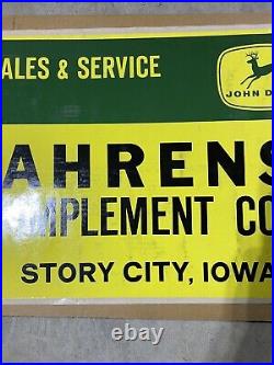 Rare John Deere Dealership Advertising Sign Ahrens Implement Story City IA Decal