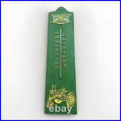 Rare John Deere Thermometer Faux Wood Green & Yellow Works Large 29 Tall
