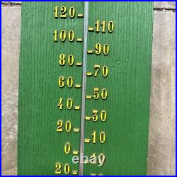 Rare John Deere Thermometer Faux Wood Green & Yellow Works Large 29 Tall
