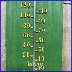 Rare John Deere Thermometer Faux Wood Green & Yellow Works Large 29 Tall