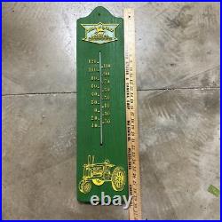 Rare John Deere Thermometer Faux Wood Green & Yellow Works Large 29 Tall