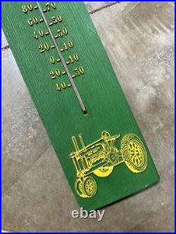Rare John Deere Thermometer Faux Wood Green & Yellow Works Large 29 Tall