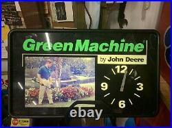 Rare Vintage John Deere Green Machine Lighted Clock Sign 24 X 14