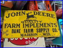 SCARCE 1930s JOHN DEERE DANE MADISON WISCONSIN EMBOSSED PAINTED TIN TACKER SIGN