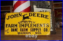 SCARCE 1930s JOHN DEERE DANE MADISON WISCONSIN EMBOSSED PAINTED TIN TACKER SIGN