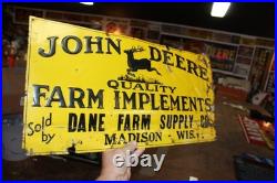 SCARCE 1930s JOHN DEERE DANE MADISON WISCONSIN EMBOSSED PAINTED TIN TACKER SIGN