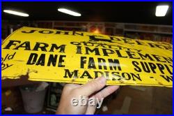 SCARCE 1930s JOHN DEERE DANE MADISON WISCONSIN EMBOSSED PAINTED TIN TACKER SIGN