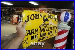 SCARCE 1930s JOHN DEERE DANE MADISON WISCONSIN EMBOSSED PAINTED TIN TACKER SIGN