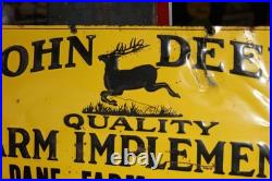 SCARCE 1930s JOHN DEERE DANE MADISON WISCONSIN EMBOSSED PAINTED TIN TACKER SIGN