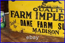 SCARCE 1930s JOHN DEERE DANE MADISON WISCONSIN EMBOSSED PAINTED TIN TACKER SIGN