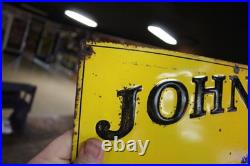 SCARCE 1930s JOHN DEERE DANE MADISON WISCONSIN EMBOSSED PAINTED TIN TACKER SIGN