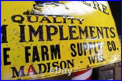SCARCE 1930s JOHN DEERE DANE MADISON WISCONSIN EMBOSSED PAINTED TIN TACKER SIGN