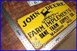 SCARCE 1930s JOHN DEERE DANE MADISON WISCONSIN EMBOSSED PAINTED TIN TACKER SIGN