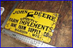 SCARCE 1930s JOHN DEERE DANE MADISON WISCONSIN EMBOSSED PAINTED TIN TACKER SIGN