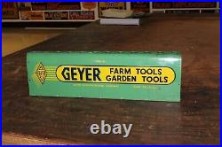 SCARCE 1950s GEYER FARM TOOLS 2-SIDED METAL DEALER DISPLAY SIGN ROCK FALLS ILL