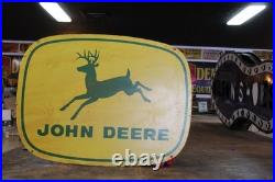 SCARCE 1950s JOHN DEERE 4-LEG PAINTED METAL DEALER SIGN FARM TRACTOR CORN BARN