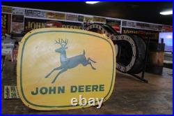 SCARCE 1950s JOHN DEERE 4-LEG PAINTED METAL DEALER SIGN FARM TRACTOR CORN BARN