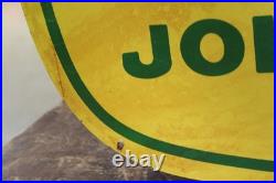 SCARCE 1950s JOHN DEERE 4-LEG PAINTED METAL DEALER SIGN FARM TRACTOR CORN BARN
