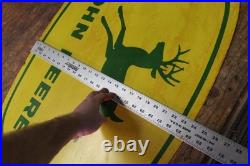 SCARCE 1950s JOHN DEERE 4-LEG PAINTED METAL DEALER SIGN FARM TRACTOR CORN BARN