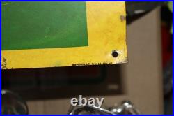 SCARCE 1950s JOHN DEERE FERTILIZER PAINTED METAL DEALER SIGN FARM TRACTOR CORN