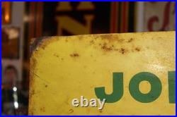 SCARCE 1950s JOHN DEERE FERTILIZER PAINTED METAL DEALER SIGN FARM TRACTOR CORN