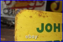 SCARCE 1950s JOHN DEERE FERTILIZER PAINTED METAL DEALER SIGN FARM TRACTOR CORN